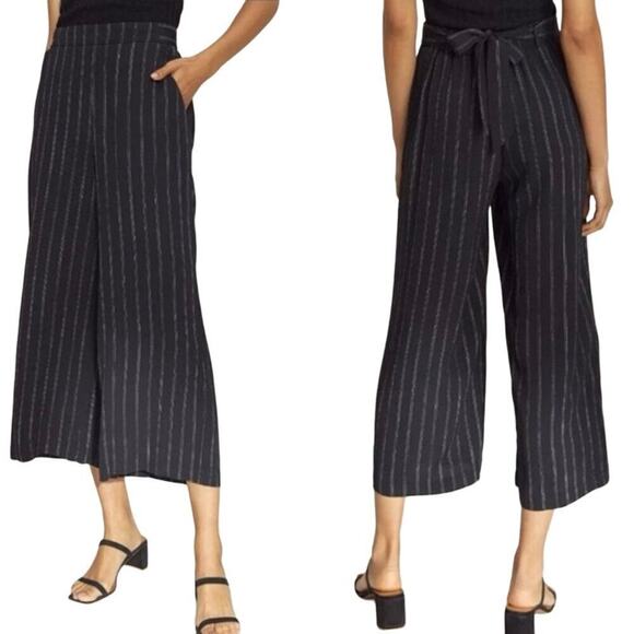 Wilfred ARITZIA Faun Black White Striped Pinstripe Wide-Leg Pants - Sz Medium - Picture 1 of 9